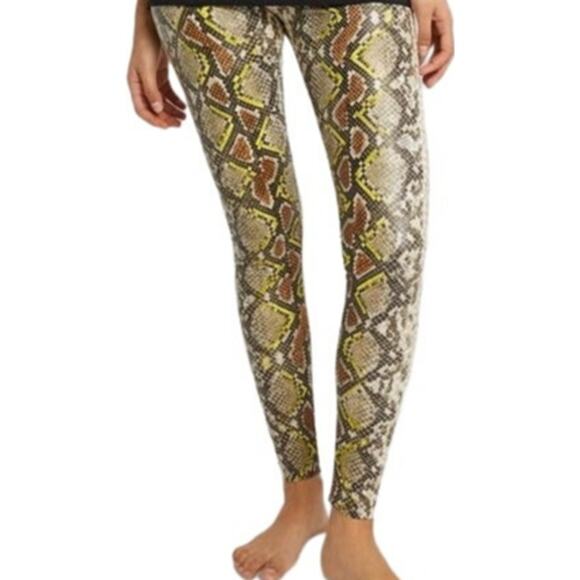 Commando Faux Leather Snake Print Leggings High Rise Skinny Ankle Yellow XS NWT - Picture 1 of 5
